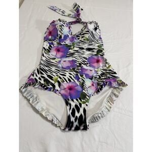 Alannah Hill Sz 12 Pool Side Affair Swimsuit Floral Animal Print Retro One-piece
